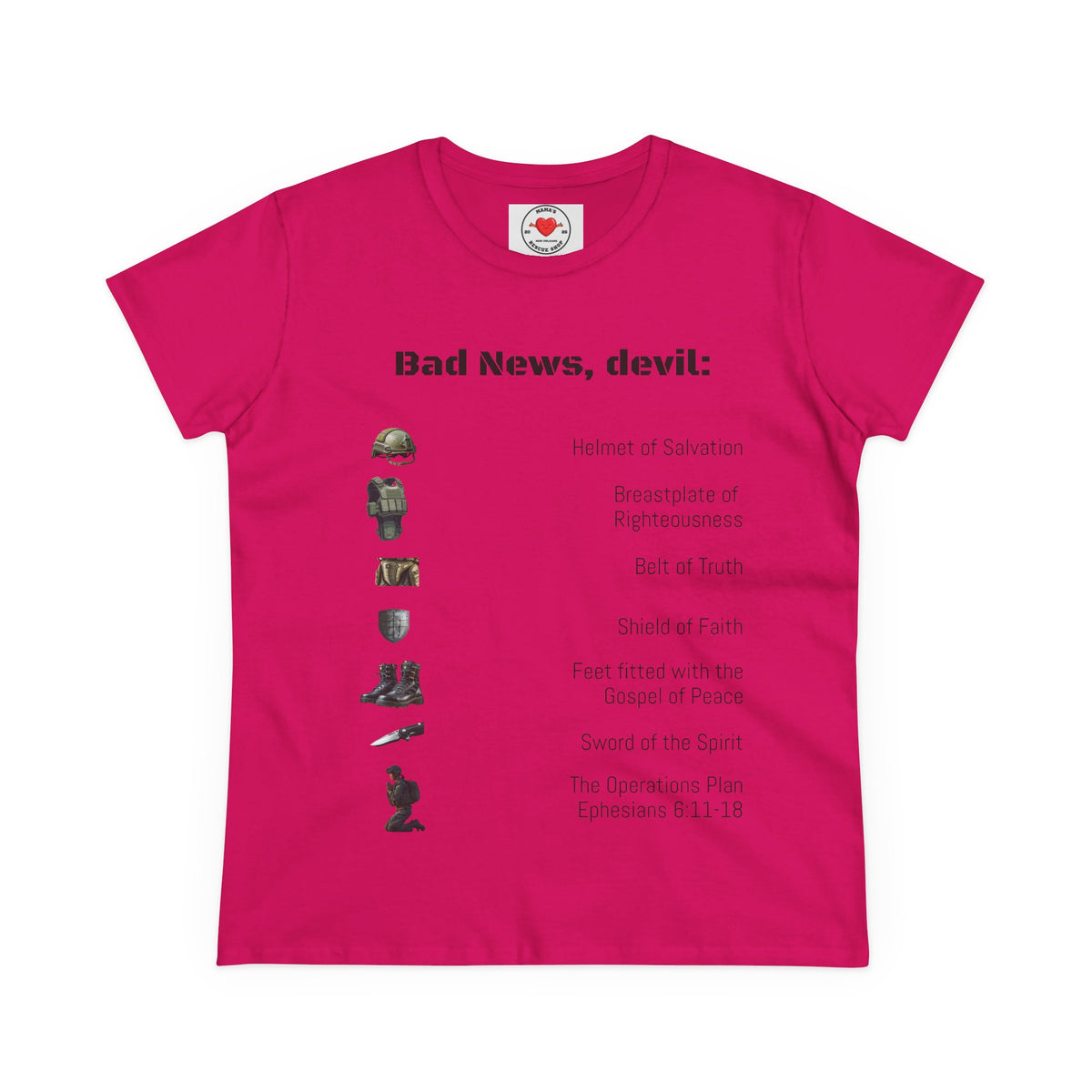 Amor of God Women's Graphic Tee - 'Bad News, Devil' - Casual Wear, Gift for Her, Humor Top, Everyday Fashion, Unique Statement Shirt