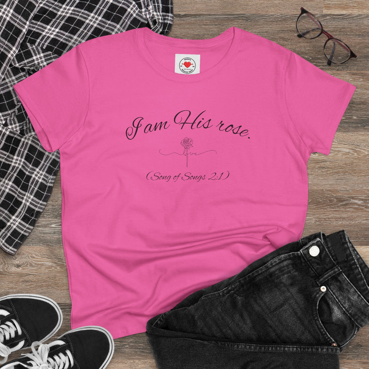 I am His Rose (Song of Songs 2:1) Elegant Floral Tee, Inspirational T-Shirt for Women, Faith-Based Shirt, Gift for Women, Christian Apparel, Versatile Casual Top