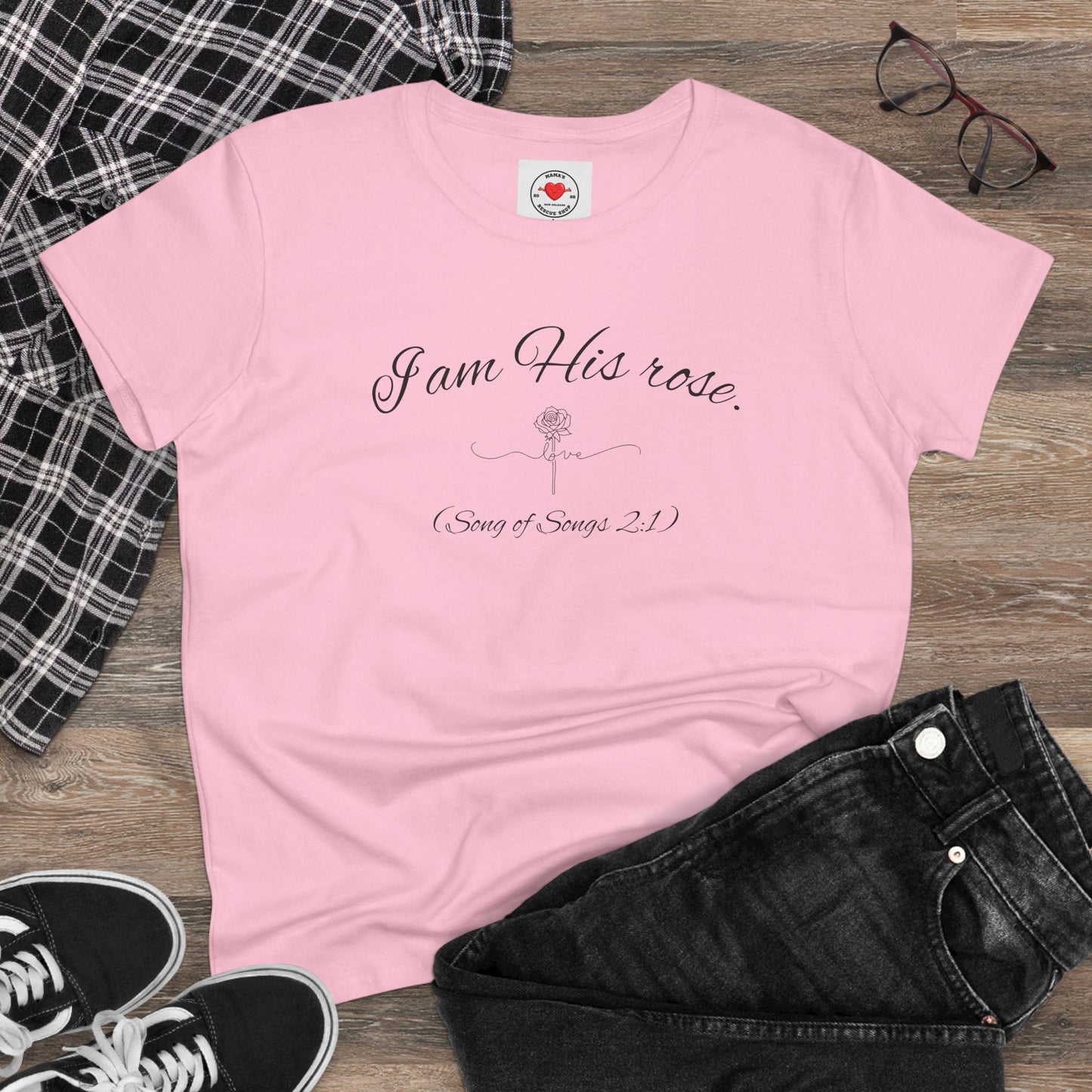 I am His Rose (Song of Songs 2:1) Elegant Floral Tee, Inspirational T-Shirt for Women, Faith-Based Shirt, Gift for Women, Christian Apparel, Versatile Casual Top