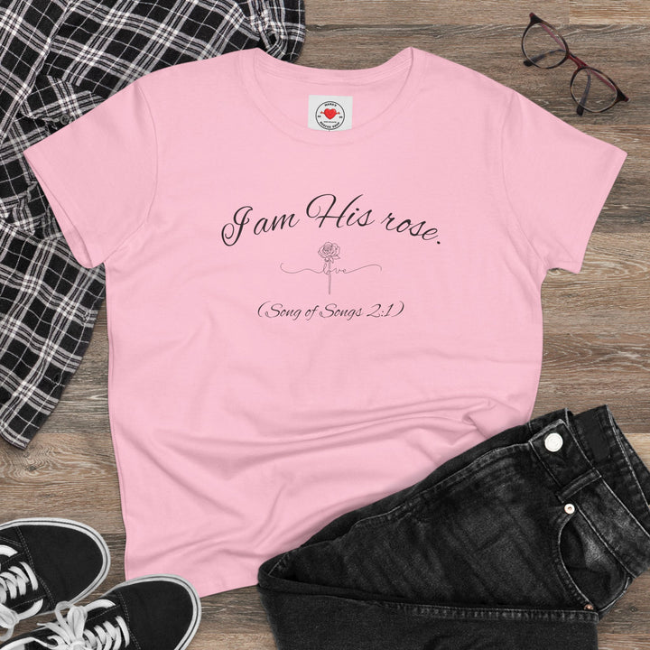 I am His Rose (Song of Songs 2:1) Elegant Floral Tee, Inspirational T-Shirt for Women, Faith-Based Shirt, Gift for Women, Christian Apparel, Versatile Casual Top