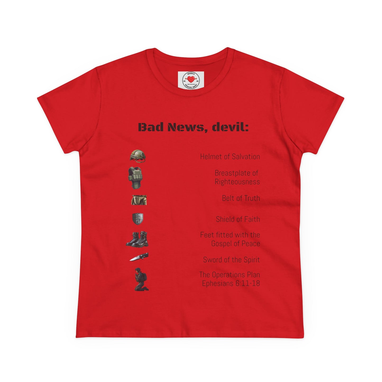 Amor of God Women's Graphic Tee - 'Bad News, Devil' - Casual Wear, Gift for Her, Humor Top, Everyday Fashion, Unique Statement Shirt