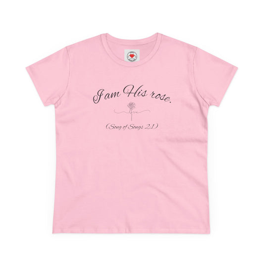I am His Rose (Song of Songs 2:1) Elegant Floral Tee, Inspirational T-Shirt for Women, Faith-Based Shirt, Gift for Women, Christian Apparel, Versatile Casual Top